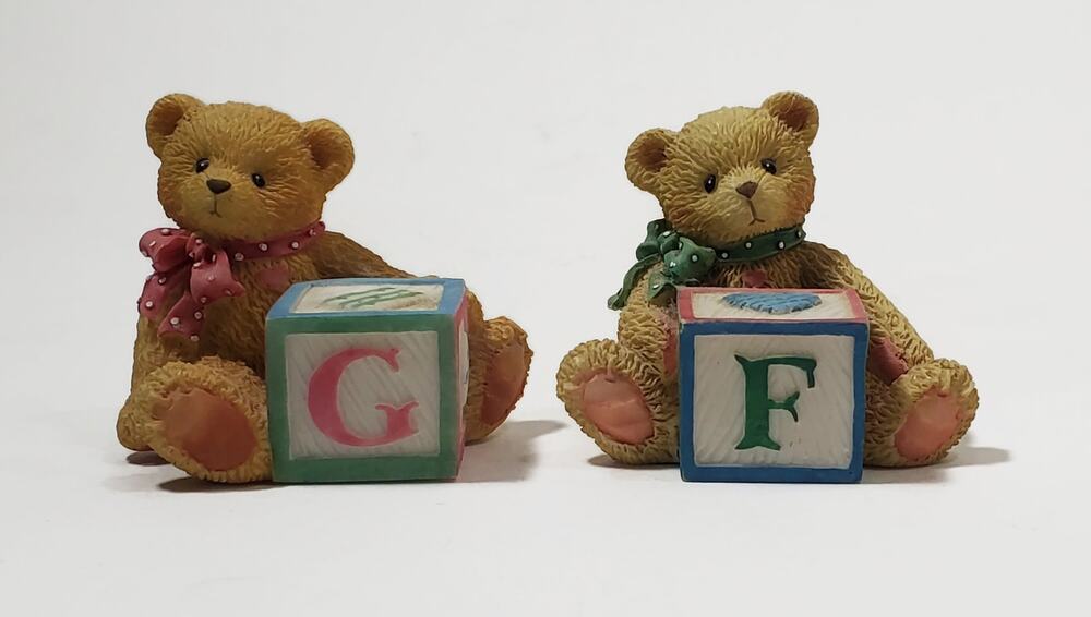 Vintage Enesco Priscilla Hillman Cherished Teddies F And G Block Figurines 1995